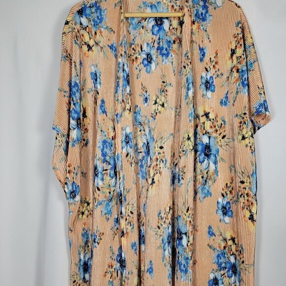 Frumos Women's Made in USA Open Long Kimono Floral Pattern Pleated Texture Sz 2x - Picture 4 of 14